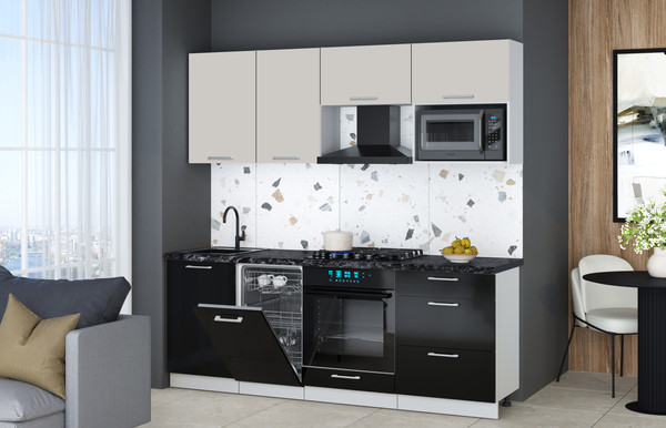 Изображение товара Кухонный гарнитур Интерлиния Мила Gloss 2.15-ПМ4 (черный глянец/кашемир/кастилло темный)