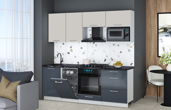 Изображение товара Кухонный гарнитур Интерлиния Мила Gloss 2.15-ПМ4 (асфальт глянец/кашемир/кастилло темный)