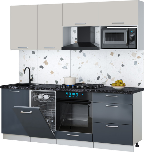 Изображение товара Кухонный гарнитур Интерлиния Мила Gloss 2.15-ПМ4 (асфальт глянец/кашемир/кастилло темный)