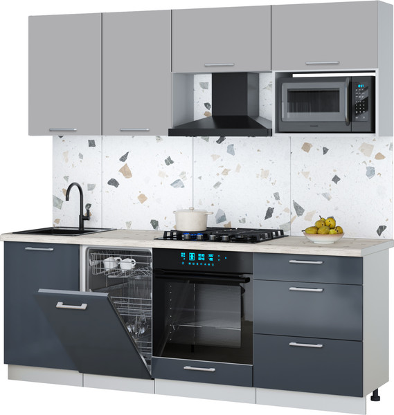 Изображение товара Кухонный гарнитур Интерлиния Мила Gloss 2.15-ПМ4 (асфальт глянец/грей/бискайская сосна)