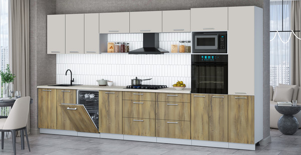 Изображение товара Кухонный гарнитур Интерлиния Мила Gloss 3.9-ПМ3 (дуб вотан/кашемир/бискайская сосна)