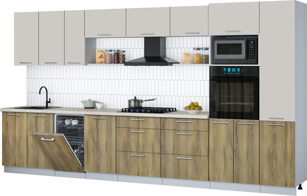 Изображение товара Кухонный гарнитур Интерлиния Мила Gloss 3.9-ПМ3 (дуб вотан/кашемир/бискайская сосна)