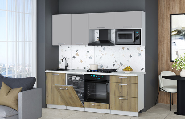 Изображение товара Кухонный гарнитур Интерлиния Мила Gloss 2.15-ПМ4 (дуб вотан/грей/серый каспий)