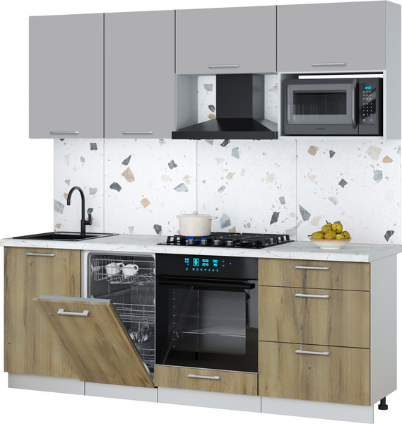 Изображение товара Кухонный гарнитур Интерлиния Мила Gloss 2.15-ПМ4 (дуб вотан/грей/серый каспий)