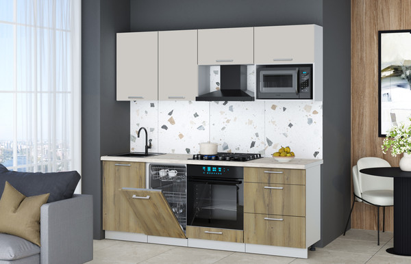 Изображение товара Кухонный гарнитур Интерлиния Мила Gloss 2.15-ПМ4 (дуб вотан/кашемир/бискайская сосна)