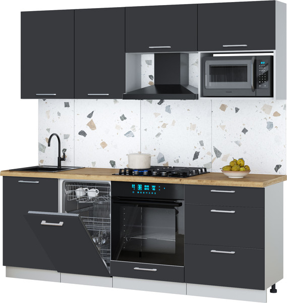 Изображение товара Кухонный гарнитур Интерлиния Мила Gloss 2.15-ПМ4 (пепел/пепел/дуб бунратти)