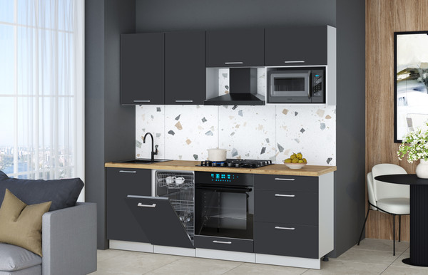 Изображение товара Кухонный гарнитур Интерлиния Мила Gloss 2.15-ПМ4 (пепел/пепел/дуб бунратти)