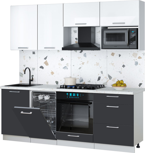 Изображение товара Кухонный гарнитур Интерлиния Мила Gloss 2.15-ПМ4 (пепел/белый глянец/серый каспий)