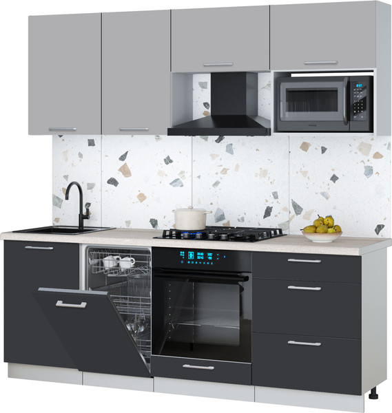 Изображение товара Кухонный гарнитур Интерлиния Мила Gloss 2.15-ПМ4 (пепел/грей/травертин серый)