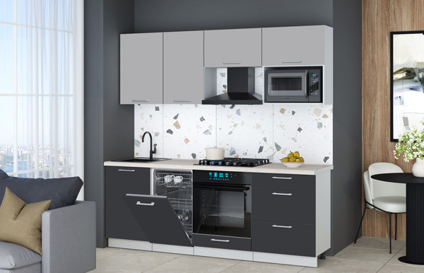 Изображение товара Кухонный гарнитур Интерлиния Мила Gloss 2.15-ПМ4 (пепел/грей/травертин серый)