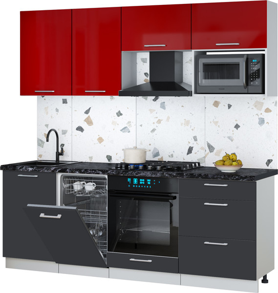 Изображение товара Кухонный гарнитур Интерлиния Мила Gloss 2.15-ПМ4 (пепел/красный глянец/кастилло темный)