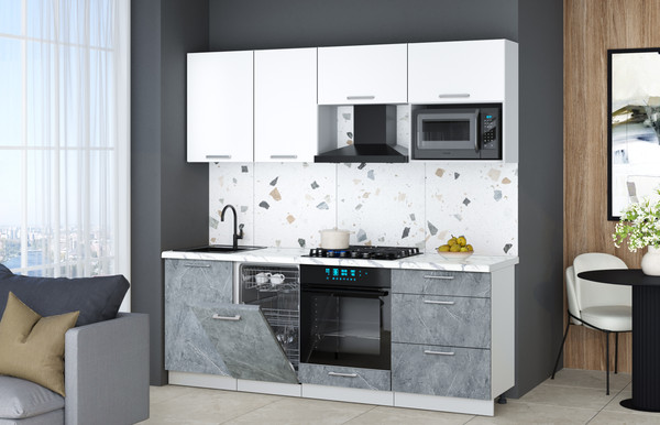 Изображение товара Кухонный гарнитур Интерлиния Мила Gloss 2.15-ПМ4 (керамика/белый/белый гранит)