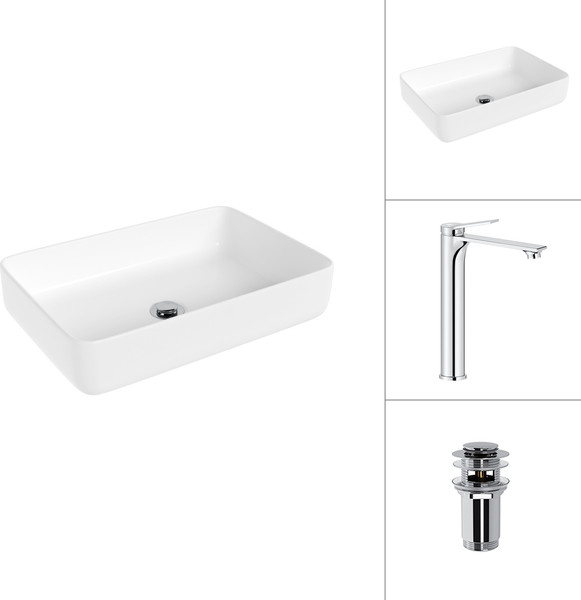 Изображение товара Умывальник со смесителем Lauter 21487-50 + Rio 21AM12672 с донным клапаном 21190CH (хром)