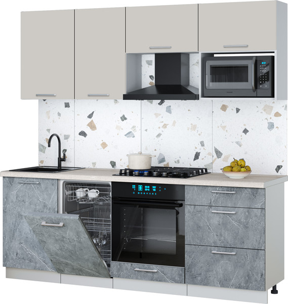 Изображение товара Кухонный гарнитур Интерлиния Мила Gloss 2.15-ПМ4 (керамика/кашемир/травертин серый)