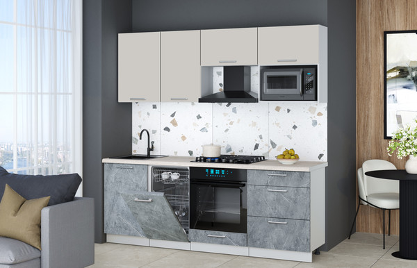 Изображение товара Кухонный гарнитур Интерлиния Мила Gloss 2.15-ПМ4 (керамика/кашемир/травертин серый)