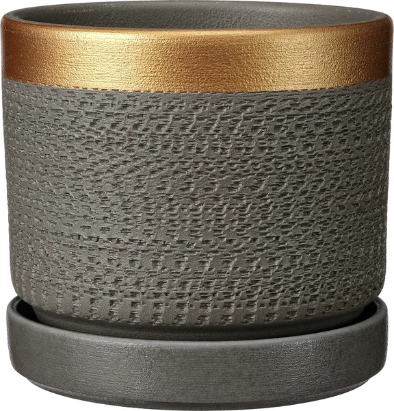Изображение товара Вазон Композит Брюссель Цилиндр №2 / КС-Ц2-285-2221 (1.5л, серый/золото)