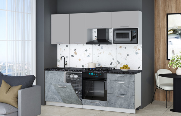 Изображение товара Кухонный гарнитур Интерлиния Мила Gloss 2.15-ПМ4 (керамика/грей/кастилло темный)