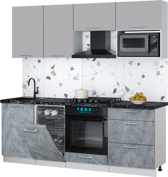 Изображение товара Кухонный гарнитур Интерлиния Мила Gloss 2.15-ПМ4 (керамика/грей/кастилло темный)