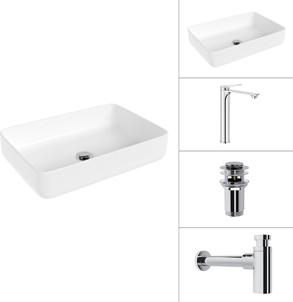 Изображение товара Умывальник со смесителем Lauter 21487-50 + Rio 21AM12672 + сифон 21635CH + дон.клапан 21190CH (хром)