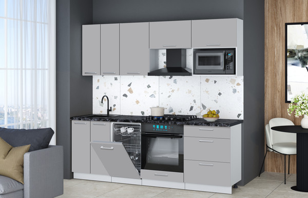 Изображение товара Кухонный гарнитур Интерлиния Мила Gloss 2.25-ПМ4 (грей/грей/кастилло темный)