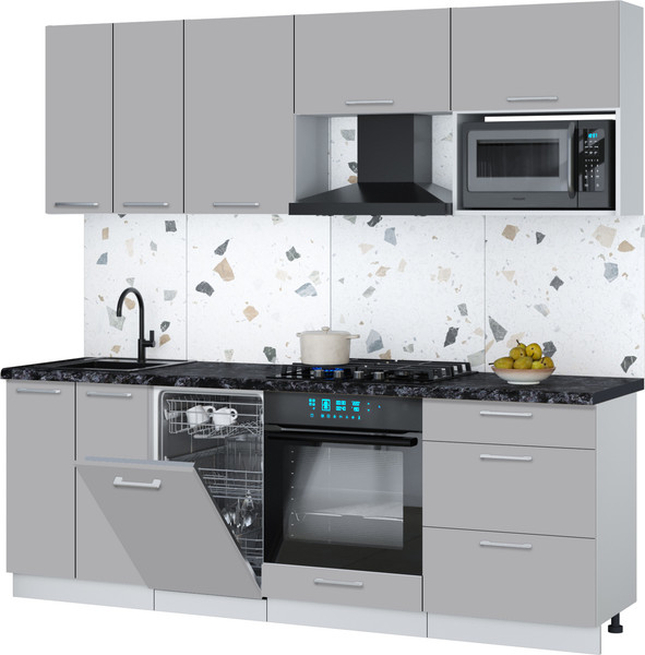 Изображение товара Кухонный гарнитур Интерлиния Мила Gloss 2.25-ПМ4 (грей/грей/кастилло темный)