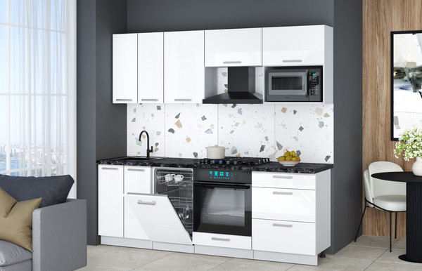 Изображение товара Кухонный гарнитур Интерлиния Мила Gloss 2.25-ПМ4 (белый глянец/белый глянец/кастилло темный)