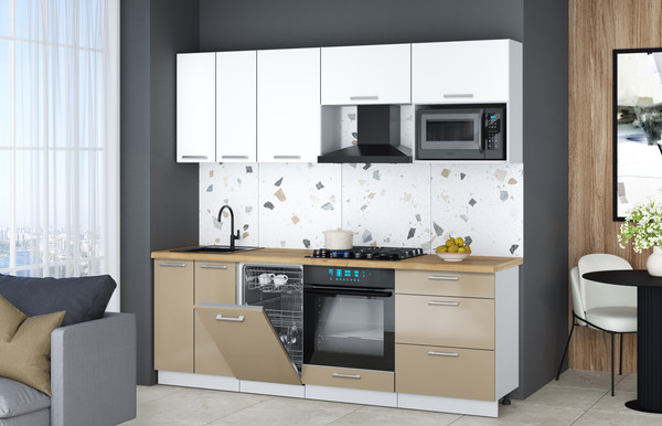 Изображение товара Кухонный гарнитур Интерлиния Мила Gloss 2.25-ПМ4 (капучино глянец/белый/дуб бунратти)