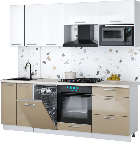 Изображение товара Кухонный гарнитур Интерлиния Мила Gloss 2.25-ПМ4 (капучино глянец/белый глянец/опал светлый)