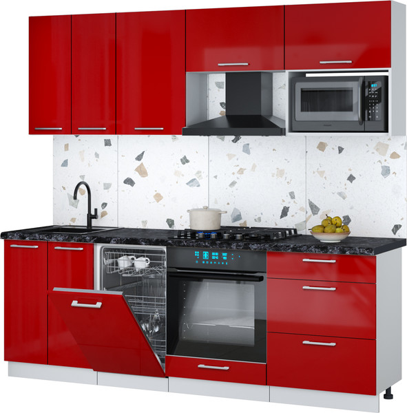 Изображение товара Кухонный гарнитур Интерлиния Мила Gloss 2.25-ПМ4 (красный глянец/красный глянец/кастилло темный)