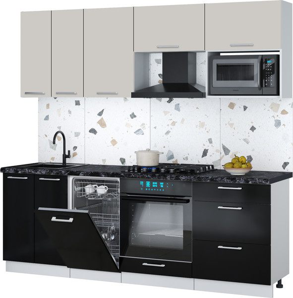 Изображение товара Кухонный гарнитур Интерлиния Мила Gloss 2.25-ПМ4 (черный глянец/кашемир/кастилло темный)