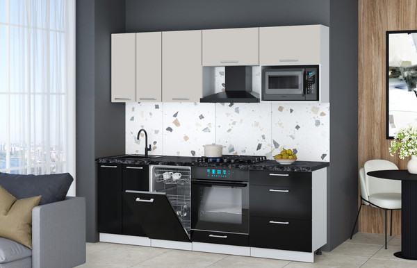 Изображение товара Кухонный гарнитур Интерлиния Мила Gloss 2.25-ПМ4 (черный глянец/кашемир/кастилло темный)
