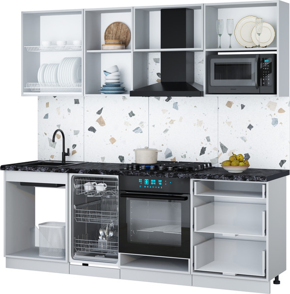 Изображение товара Кухонный гарнитур Интерлиния Мила Gloss 2.25-ПМ4 (асфальт глянец/белый/опал светлый)