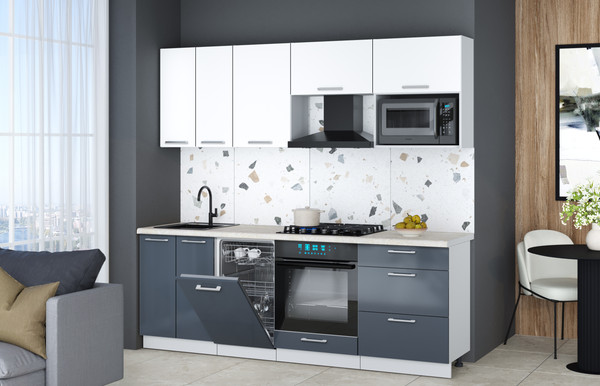 Изображение товара Кухонный гарнитур Интерлиния Мила Gloss 2.25-ПМ4 (асфальт глянец/белый/опал светлый)