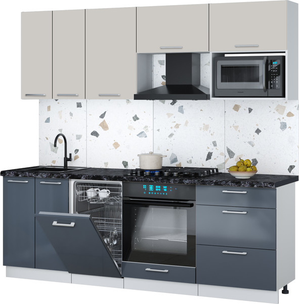 Изображение товара Кухонный гарнитур Интерлиния Мила Gloss 2.25-ПМ4 (асфальт глянец/кашемир/кастилло темный)