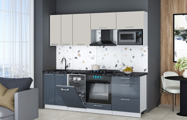 Изображение товара Кухонный гарнитур Интерлиния Мила Gloss 2.25-ПМ4 (асфальт глянец/кашемир/кастилло темный)