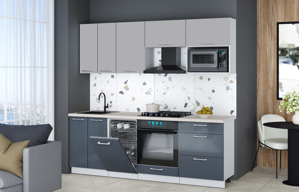 Изображение товара Кухонный гарнитур Интерлиния Мила Gloss 2.25-ПМ4 (асфальт глянец/грей/бискайская сосна)