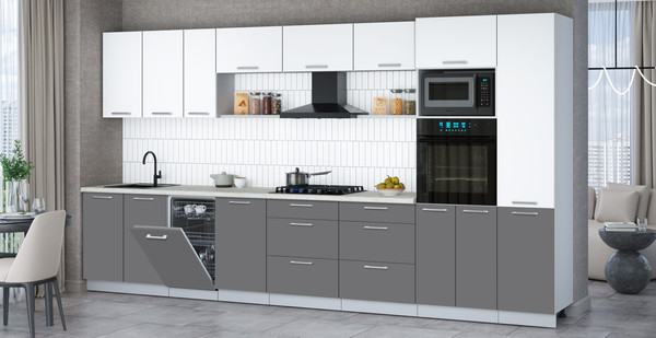 Изображение товара Кухонный гарнитур Интерлиния Мила Gloss 3.9-ПМ3 (серый/белый/опал светлый)