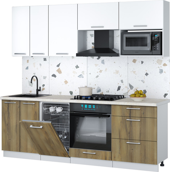 Изображение товара Кухонный гарнитур Интерлиния Мила Gloss 2.25-ПМ4 (дуб вотан/белый/опал светлый)