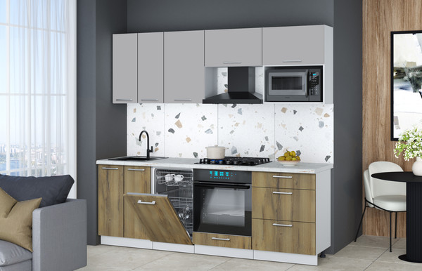 Изображение товара Кухонный гарнитур Интерлиния Мила Gloss 2.25-ПМ4 (дуб вотан/грей/серый каспий)