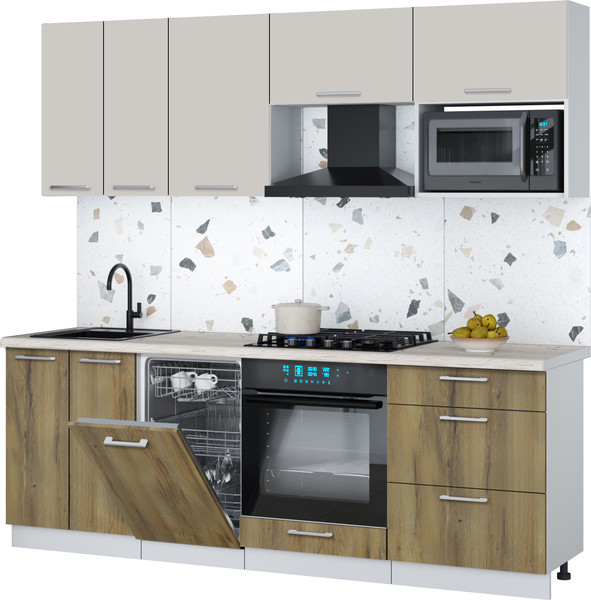 Изображение товара Кухонный гарнитур Интерлиния Мила Gloss 2.25-ПМ4 (дуб вотан/кашемир/бискайская сосна)