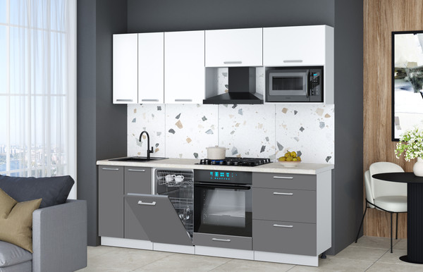 Изображение товара Кухонный гарнитур Интерлиния Мила Gloss 2.25-ПМ4 (серый/белый/опал светлый)