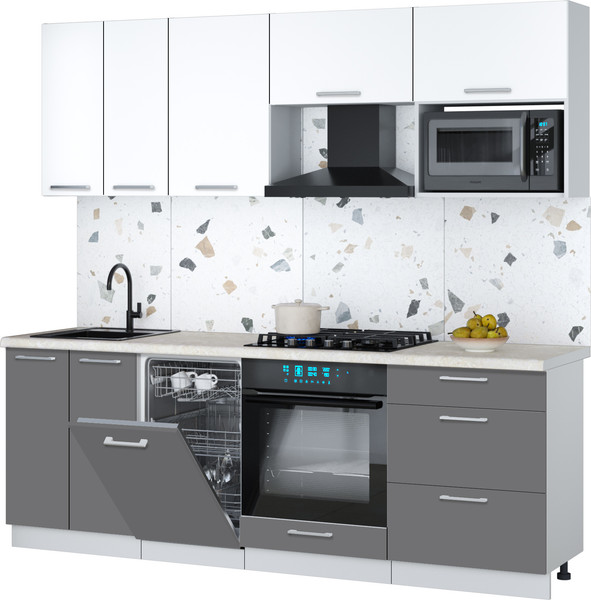 Изображение товара Кухонный гарнитур Интерлиния Мила Gloss 2.25-ПМ4 (серый/белый/опал светлый)