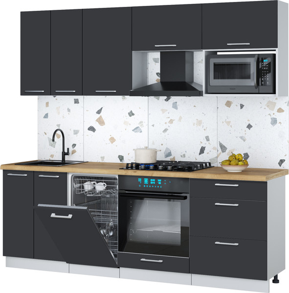 Изображение товара Кухонный гарнитур Интерлиния Мила Gloss 2.25-ПМ4 (пепел/пепел/дуб бунратти)