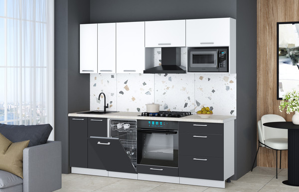 Изображение товара Кухонный гарнитур Интерлиния Мила Gloss 2.25-ПМ4 (пепел/белый/опал светлый)