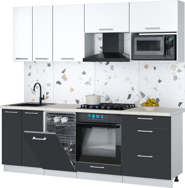 Изображение товара Кухонный гарнитур Интерлиния Мила Gloss 2.25-ПМ4 (пепел/белый/опал светлый)