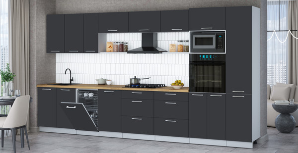 Изображение товара Кухонный гарнитур Интерлиния Мила Gloss 3.9-ПМ3 (пепел/пепел/дуб бунратти)