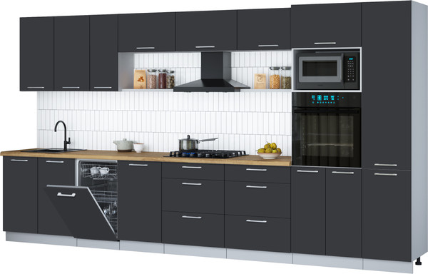 Изображение товара Кухонный гарнитур Интерлиния Мила Gloss 3.9-ПМ3 (пепел/пепел/дуб бунратти)