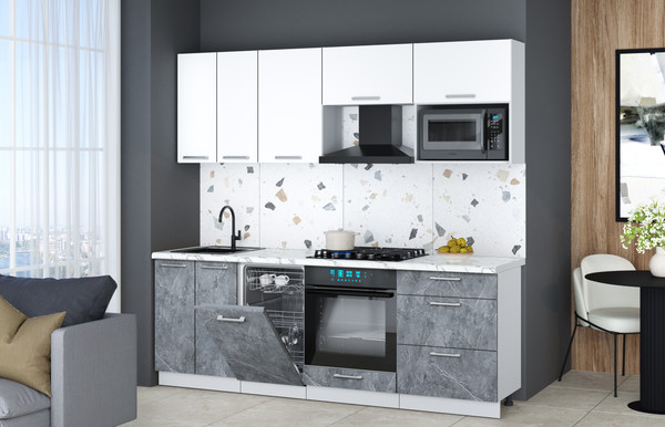 Изображение товара Кухонный гарнитур Интерлиния Мила Gloss 2.25-ПМ4 (керамика/белый/белый гранит)