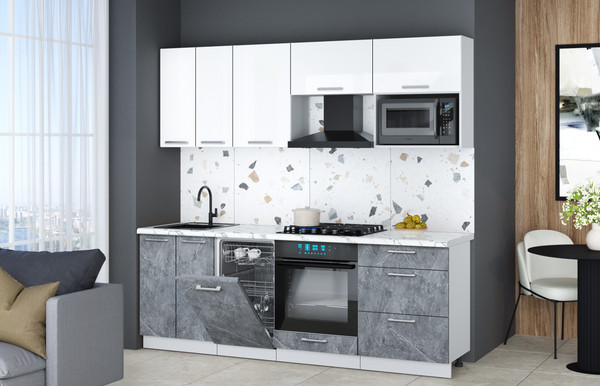 Изображение товара Кухонный гарнитур Интерлиния Мила Gloss 2.25-ПМ4 (керамика/белый глянец/белый гранит)