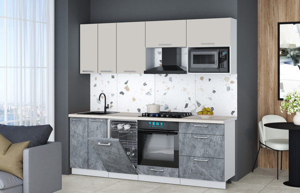 Изображение товара Кухонный гарнитур Интерлиния Мила Gloss 2.25-ПМ4 (керамика/кашемир/травертин серый)